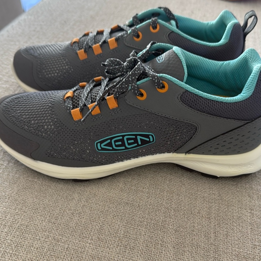 Keen Gray Teal Athletic Shoes with Orange Accents